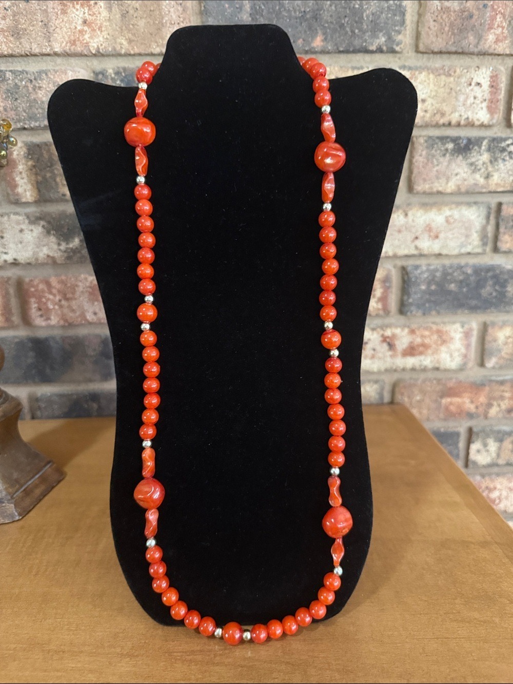 Vintage Orange and gold tone beaded necklace